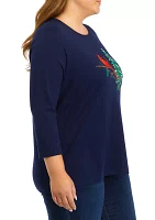 Women's 3/4 Sleeve Crew Neck Graphic T-Shirt