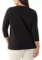 Plus 3/4 Sleeve Henley Solid Top