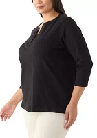 Plus 3/4 Sleeve Henley Solid Top