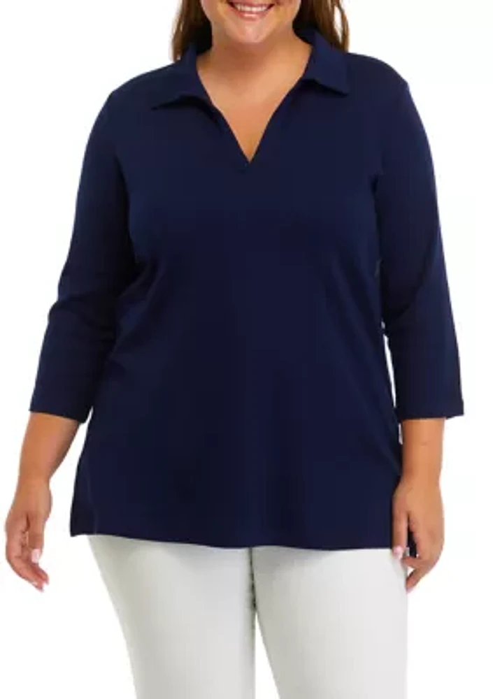 Plus 3/4 Sleeve Polo Tunic Shirt