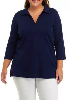 Plus 3/4 Sleeve Polo Tunic Shirt