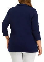 Plus 3/4 Sleeve Polo Tunic Shirt