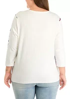 Plus 3/4 Sleeve Crew Neck Placement Print T-Shirt