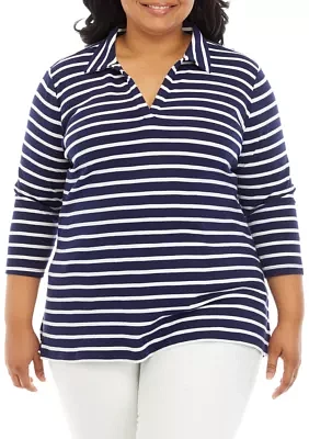 Plus Striped Polo Top