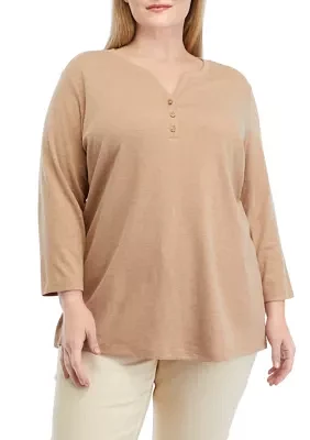 Plus 3/4 Sleeve Henley Shirt