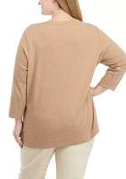 Plus 3/4 Sleeve Henley Shirt