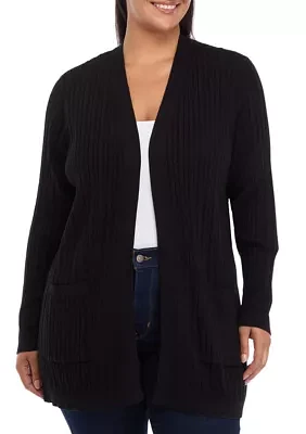 Plus Long Sleeve Cable Knit Cardigan