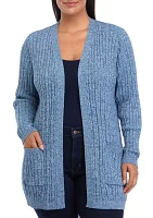 Plus Long Sleeve Cable Knit Cardigan