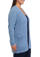 Plus Long Sleeve Cable Knit Cardigan