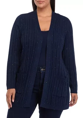 Plus Long Sleeve Cable Knit Cardigan