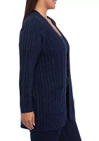 Plus Long Sleeve Cable Knit Cardigan