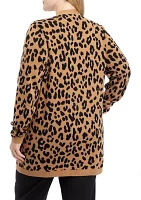 Plus Long Sleeve Animal Print Cardigan