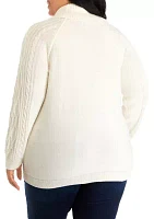 Plus Long Sleeve Cowl Neck Cable Knit Sweater