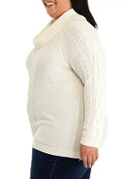 Plus Long Sleeve Cowl Neck Cable Knit Sweater