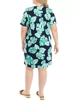 Plus Short Sleeve Crew Neck Allover Print Dress