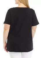 Plus Solid Split Neck T-Shirt