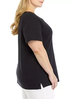 Plus Solid Split Neck T-Shirt