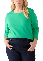 Plus 3/4 Sleeve Crew Neck Fashion Solid Shirt