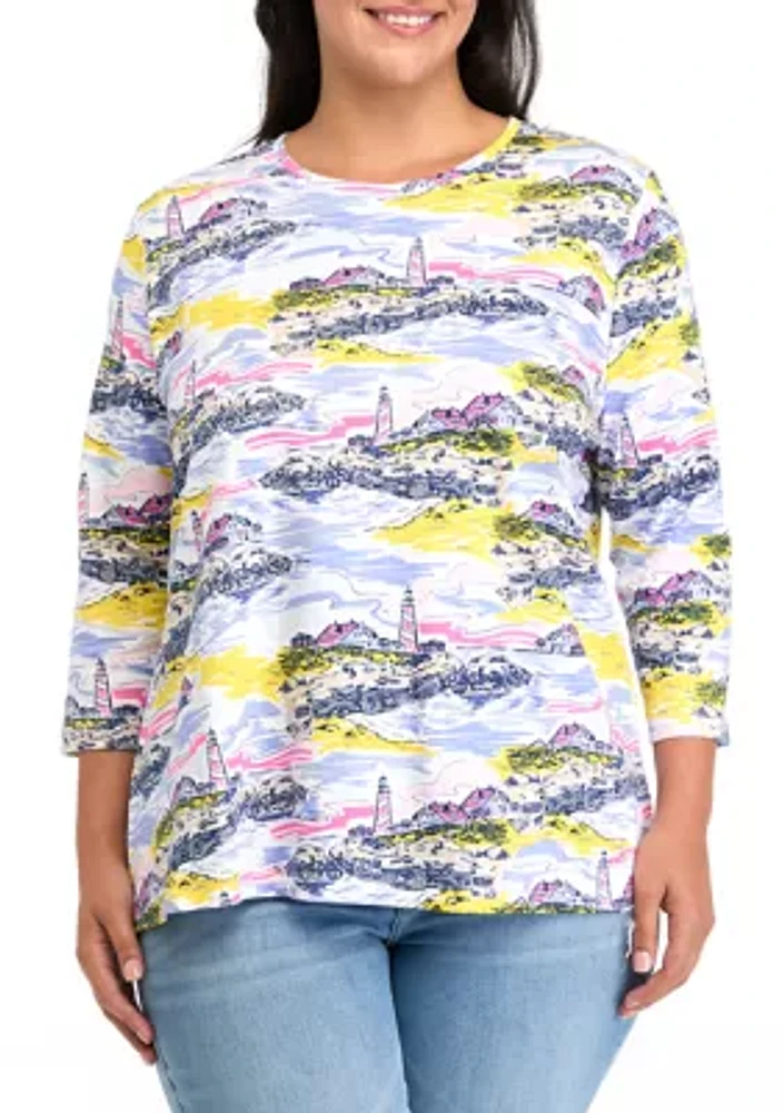 Plus 3/4 Sleeve Printed T-Shirt