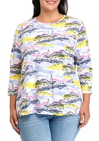 Plus 3/4 Sleeve Printed T-Shirt