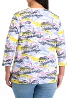 Plus 3/4 Sleeve Printed T-Shirt