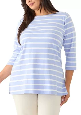 Plus Striped Boat Neck Top