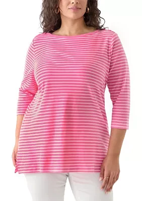 Plus Striped Boat Neck Top