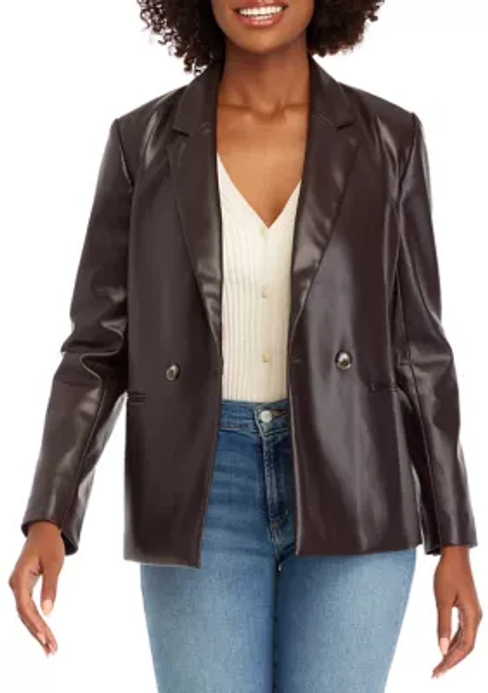 Women's Double Breasted Faux Leather Blazer