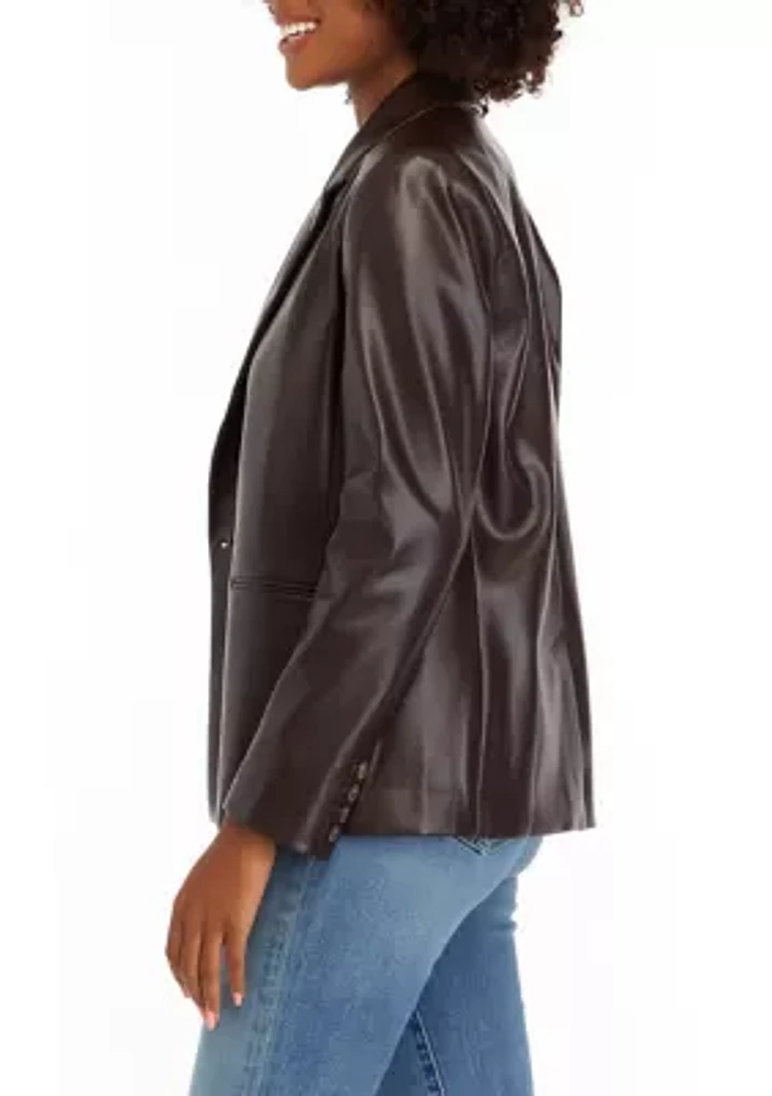 Women's Double Breasted Faux Leather Blazer