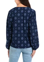 Women's Long Sleeve Printed Popover Blouse