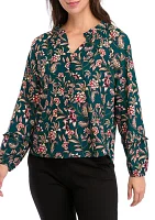 Women's Long Sleeve V-Neck Printed Blouse