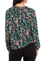 Women's Long Sleeve V-Neck Printed Blouse