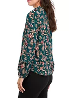 Women's Long Sleeve V-Neck Printed Blouse