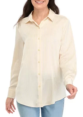 Women's Long Sleeve Satin Striped Button Down Shirt