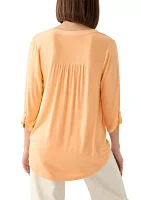 Women's Knit Woven V-Neck Top