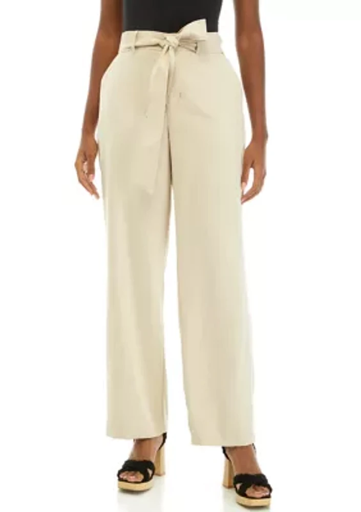 Petite High Rise Belted Wide Leg Pants