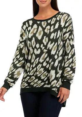 Petite Long Sleeve Crew Neck Pullover Jacquard Sweater