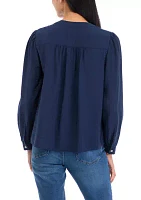 Petite Long Sleeve Pintuck Blouse