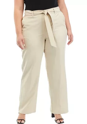 Plus High Rise Belted Wide Leg Pants