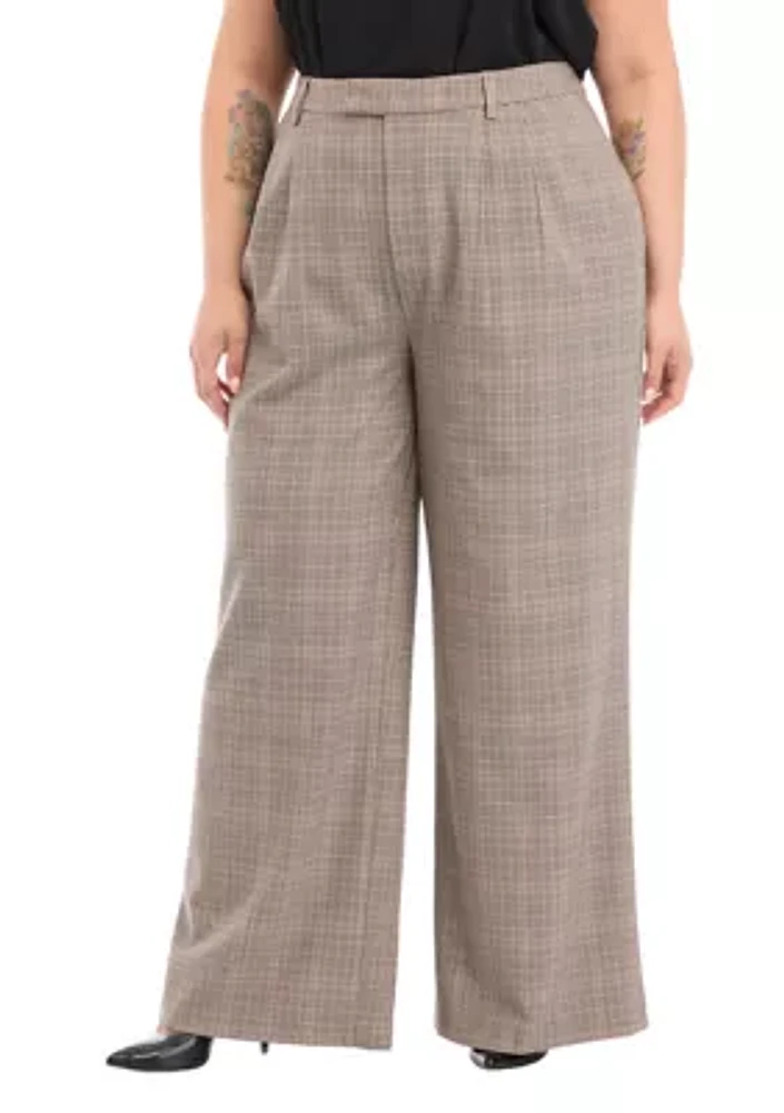 Plus High Rise Extended Tab Plaid Trouser Pants