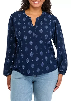 Plus Printed Popover Blouse