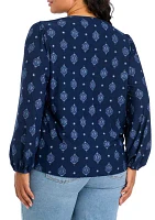 Plus Printed Popover Blouse