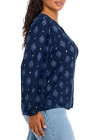 Plus Printed Popover Blouse