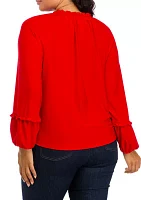 Plus Lantern Sleeve Split Neck Top