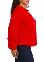 Plus Lantern Sleeve Split Neck Top