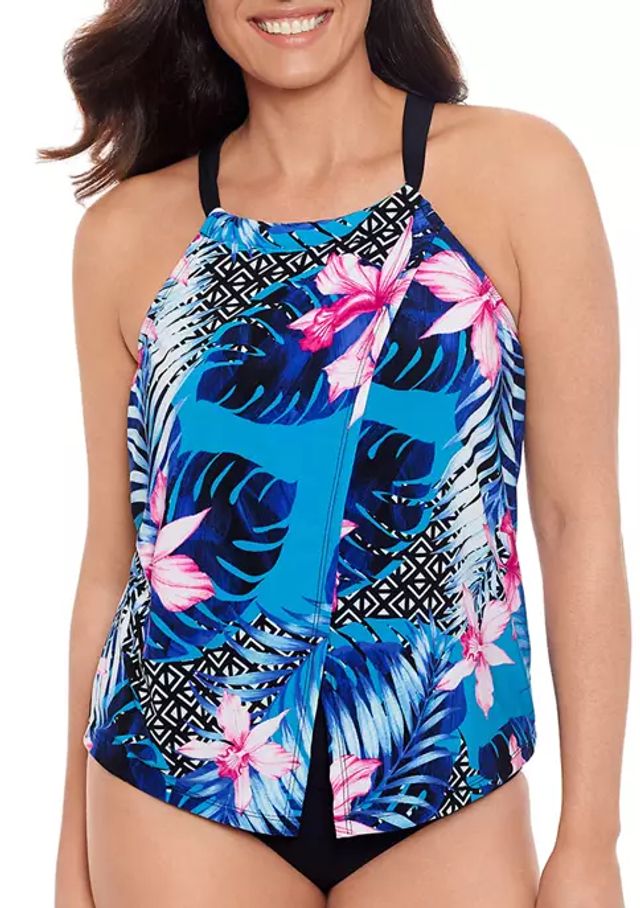 Belk Printed High Neck Flyaway Tankini Swim Top | The Summit