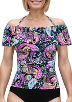 Parisian Paisley Cold Shoulder Tankini Swim Top