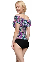 Parisian Paisley Cold Shoulder Tankini Swim Top