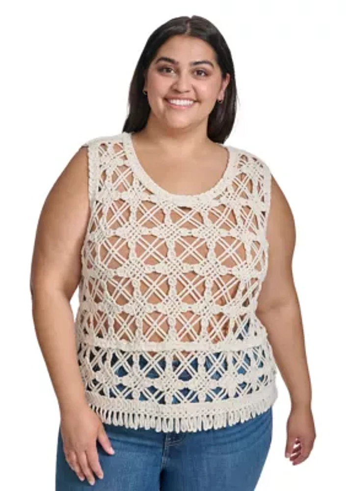 Plus Crochet Scoop Neck Tank Top