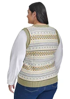 Plus Mixed Media Fairisle Vest with Woven Shirting